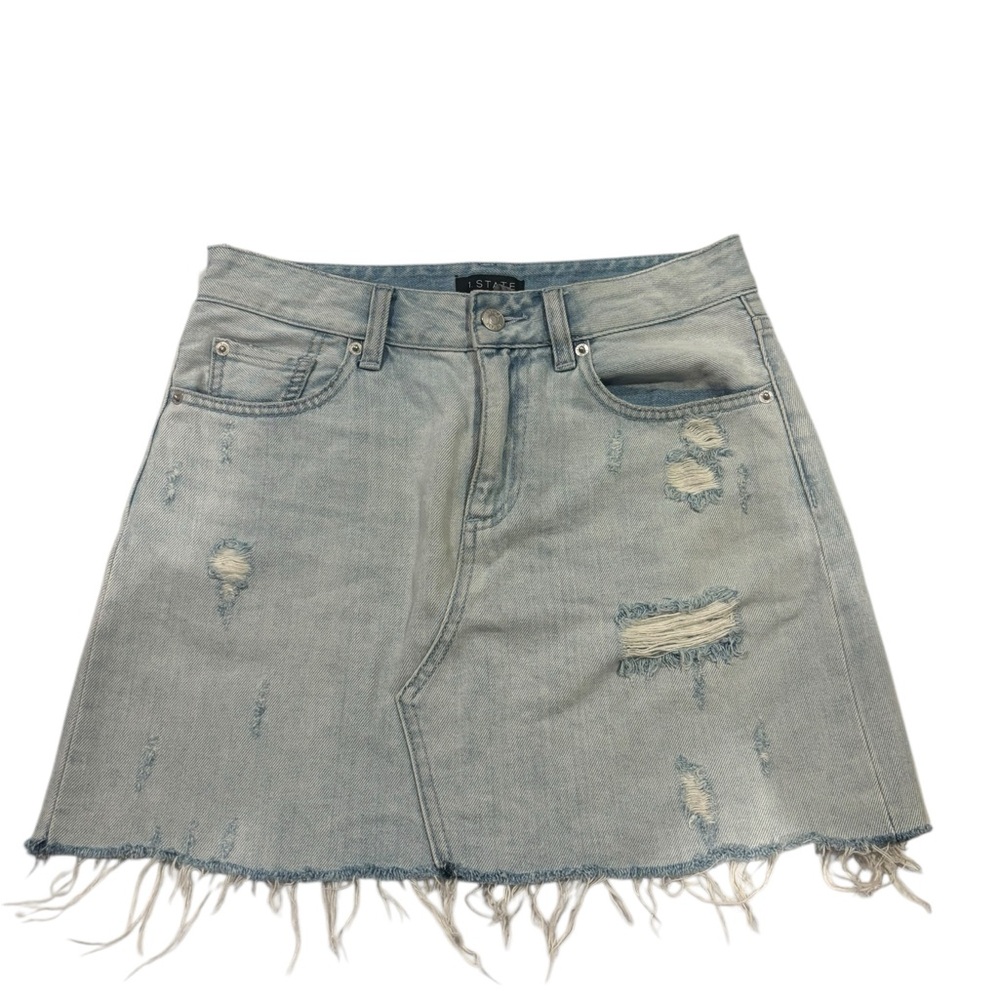 1 State Distressed Denim Skirt